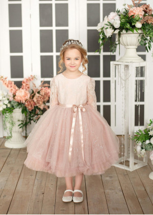 Dusty Pink Lace Tulle Flower Girl Dress